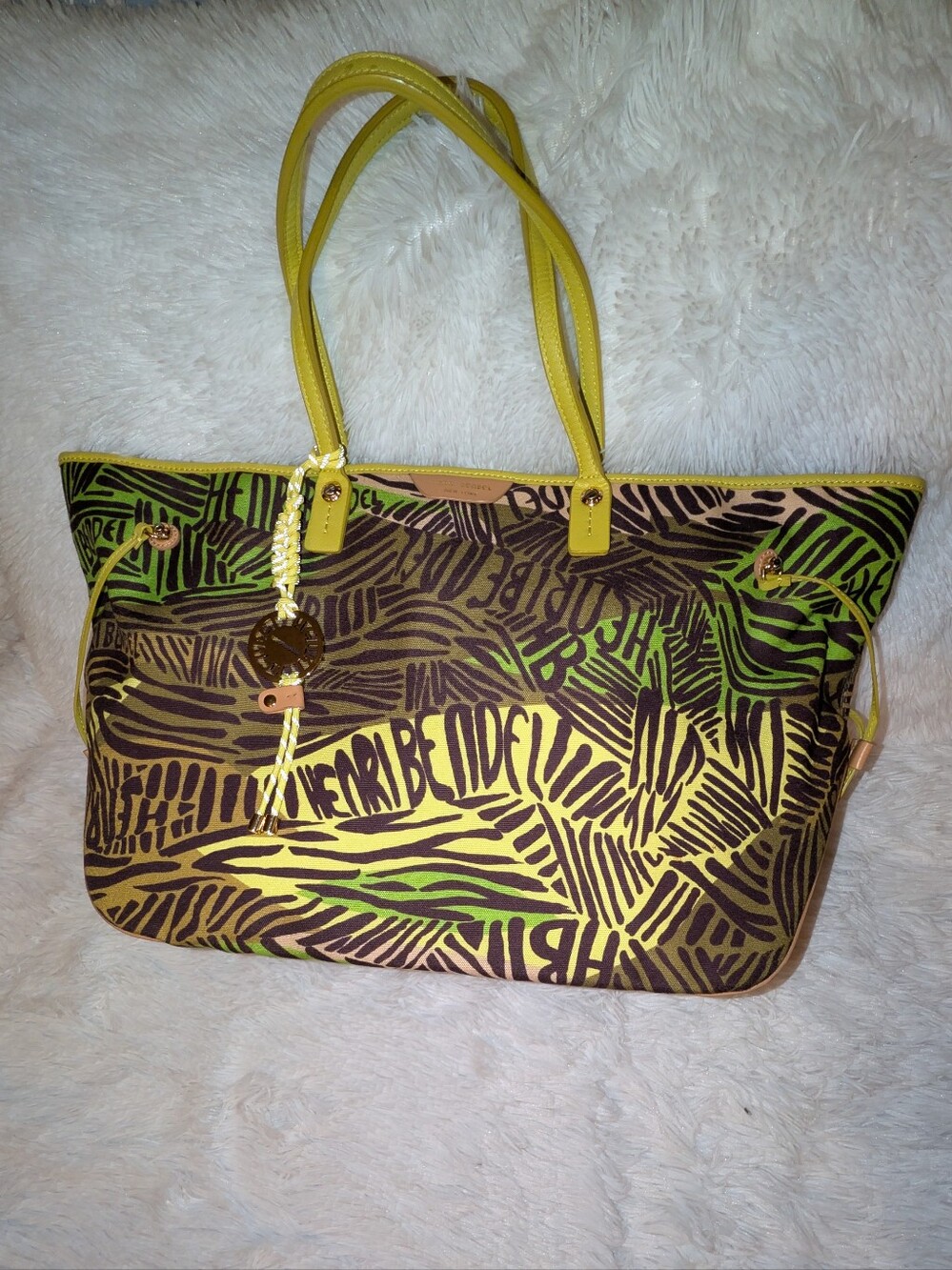 Henri Bendel Graphic Undercover Tote Bag Olive Green Monogram LNC
